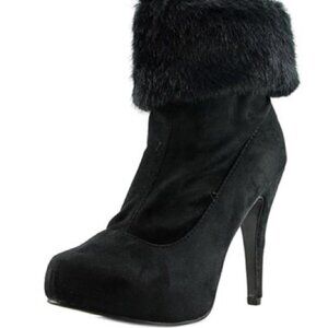 Chinese Laundry Black Suede & Fur Heeled Platform Booties